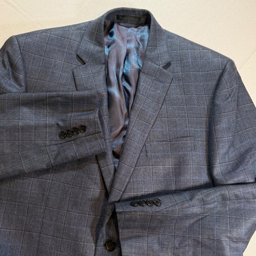 Lauren Ralph Lauren Blazer Men 44R Blue Silk Wool Windowpane Sport Coat Luxury